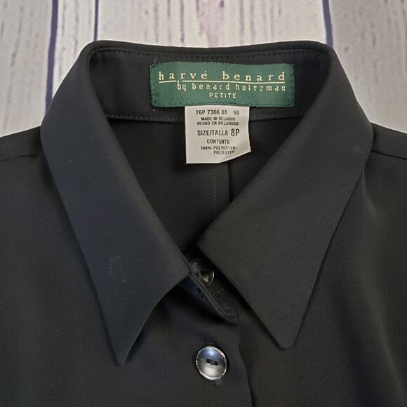 Harve’ Bernard Black Long Flare Sleeve Button Down Top Women's Size 8P Petite - Picture 3 of 5